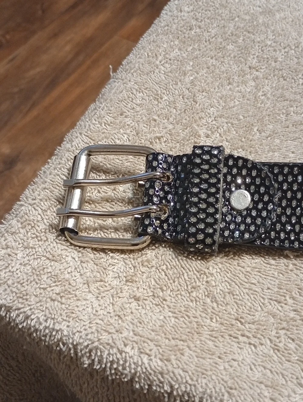 Black Studded Genuine Leather Double-Prong Belt Size Med